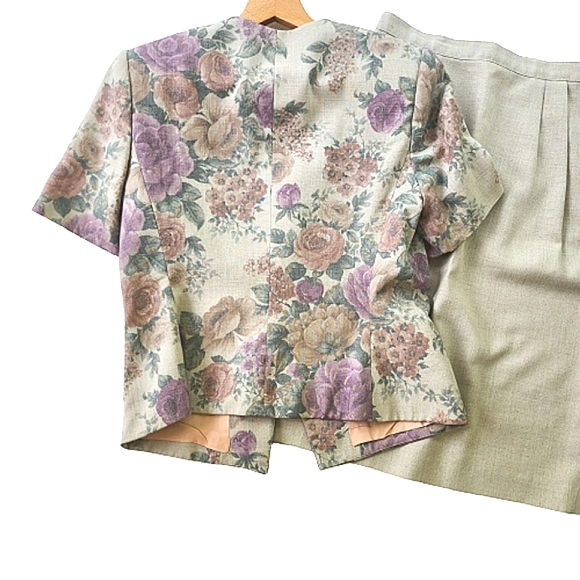 Womens 10P Vintage Kasper A.S.L. Modern Matriarch Floral Linen Skirt Suit Set - Picture 7 of 9